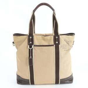 Coach Men's Leather Tote Bag, Beige, with Silver Hardware